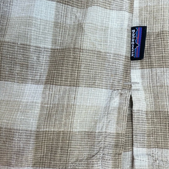 Patagonia Men’s Hemp Cotton Plaid Shirt L Short Sleeve Button-Down Tan - Picture 8 of 10